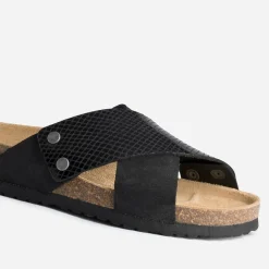 Mule anatomique noire en cuir velours