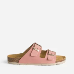 Mule anatomique rose cuir velours