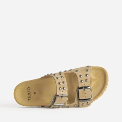 Mule anatomique TEXTO beige cuir velours clouté