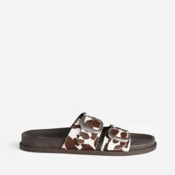 Mule anatomique TEXTO marron cuir motif vache