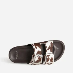 Mule anatomique TEXTO marron cuir motif vache