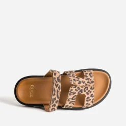 Mule beige cuir à motif léopard