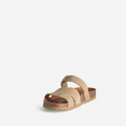 Mule beige cuir velours double bride