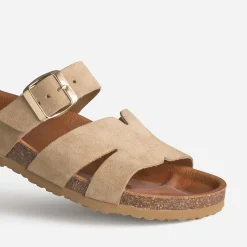 Mule beige cuir velours double bride