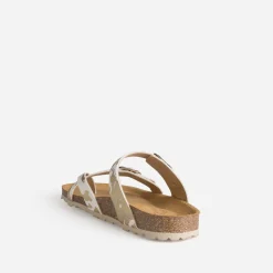 Mule blanche cuir effet poulain motif vache