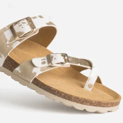 Mule blanche cuir effet poulain motif vache