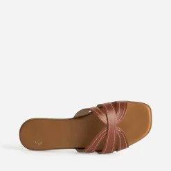 Mule cognac cuir brides détails couture
