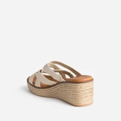 Mule compensée beige éco-conçue en cuir souple