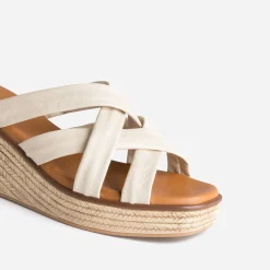 Mule compensée beige éco-conçue en cuir souple