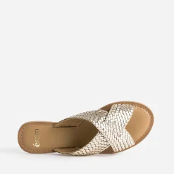 Mule dorée en cuir tressé