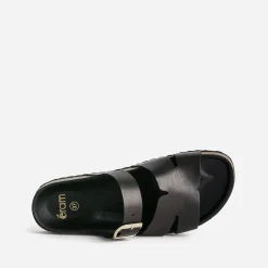 Mule noire cuir double bride