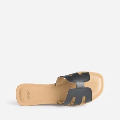 Mule noire en cuir grainé