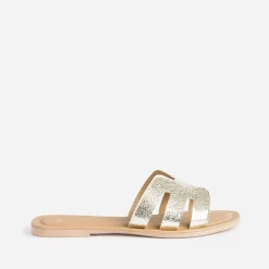 Mule or en cuir grainé