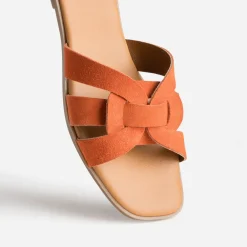 Mule orange cuir velours brides tressées
