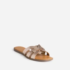 Mule rose cuivré en cuir