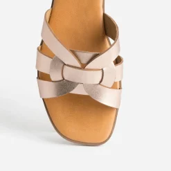 Mule rose cuivré en cuir