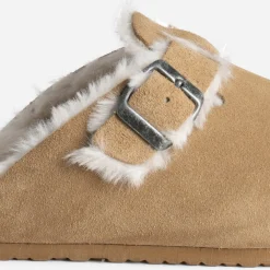 Mule TEXTO beige cuir velours fourré