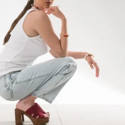 Mule TEXTO bordeaux cuir velours à talon