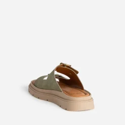 Mule TEXTO kaki cuir velours