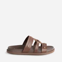 Mule TEXTO marron cuir décor clous