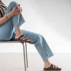 Mule TEXTO marron cuir décor clous