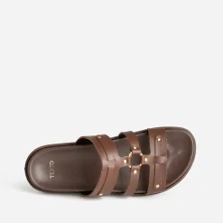 Mule TEXTO marron cuir décor clous