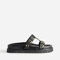 Mule TEXTO noire cuir décor oeillets
