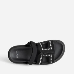 Mule TEXTO noire cuir velours décor strass