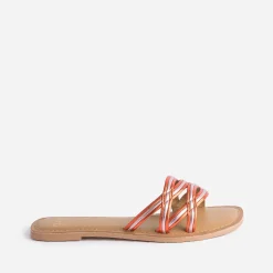 Mule TEXTO orange et parme cuir métallisé