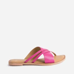 Mule TEXTO rose en cuir à brides fantaisie