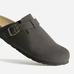 Mule-sabot anatomique marron cuir velours