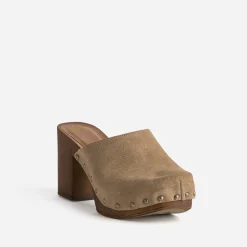Mule-sabot TEXTO beige cuir velours