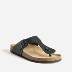 Mule-tong anatomique noire en cuir
