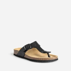 Mule-tong anatomique noire cuir éco-conçu