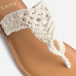 Mule-tong TEXTO beige en macramé