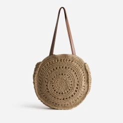 Panier rond beige foncé paille papier