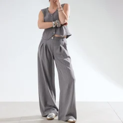 Pantalon de tailleur TEXTO gris rayures tennis