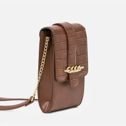 Pochette à téléphone cognac avec embossage