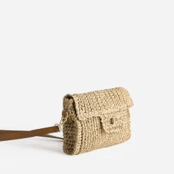 Pochette beige paille tressée