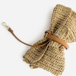 Pochette beige paille tressée