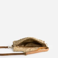 Pochette beige paille tressée