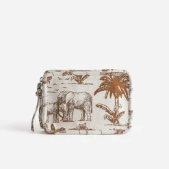 Pochette camel jacquard à motif éléphants