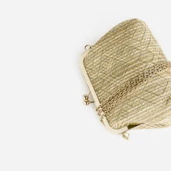 Pochette minaudière paille écru brodé or