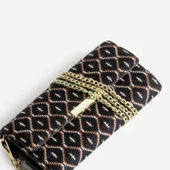 Pochette noire en textile à motif graphique