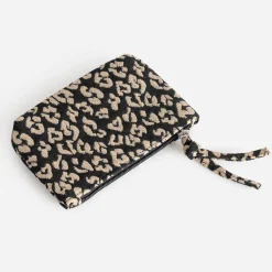 Pochette TEXTO noire à motif lépard