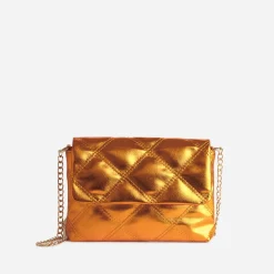 Pochette TEXTO orange métallisé matelassée