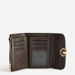 Portefeuille marron détail anneau métal doré