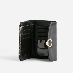 Portefeuille noir détail anneau métal doré