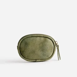 Porte-monnaie kaki avec tressage doré