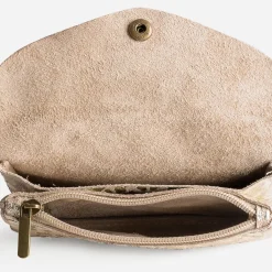 Porte-monnaie TEXTO beige cuir velours motif doré